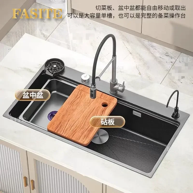 For Kitchen Thickened SUS304 Stainless Steel Extra Large Single Sink Multifunctional Vegetable Basin Dishwasher Safe Durable