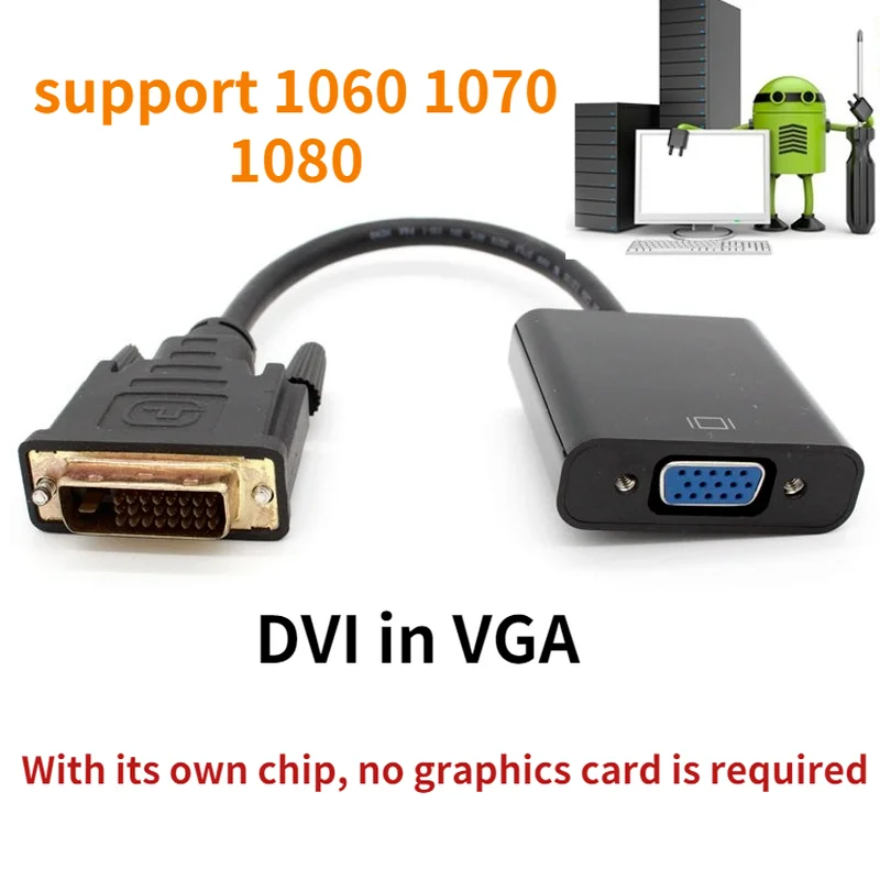 Full HD 1080P DVI-D DVI To VGA Adapter Video Cable Converter 24+1 25Pin to 15Pin Cable Converter for PC Computer Monitor