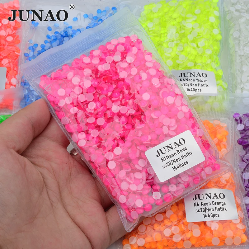 JUNAO SS6 SS16 SS20 SS30 Strass di vetro giallo Neon Flatback Crystal Strass pietre per unghie Non Hotfix per la decorazione della tazza