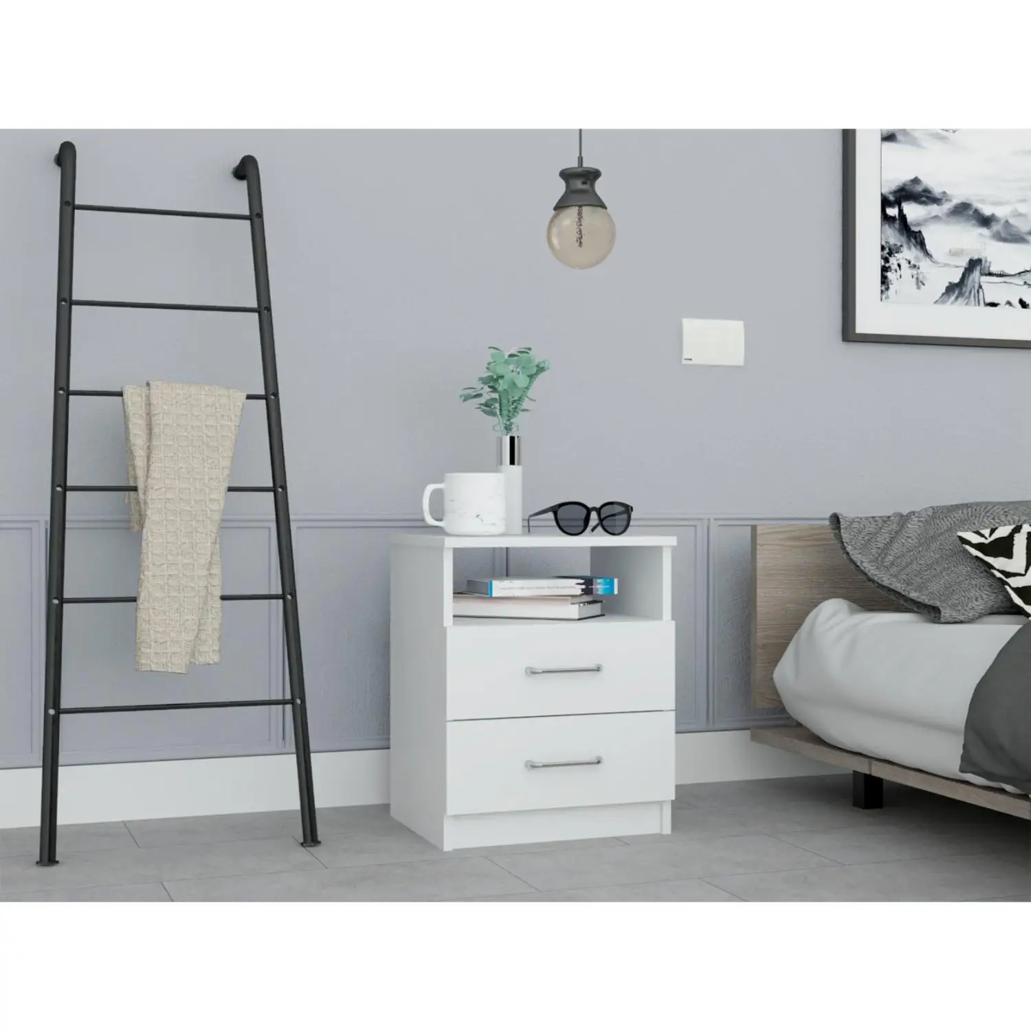 

Napoles Nightstand, Superior Top, Two Drawers, One Shelf White