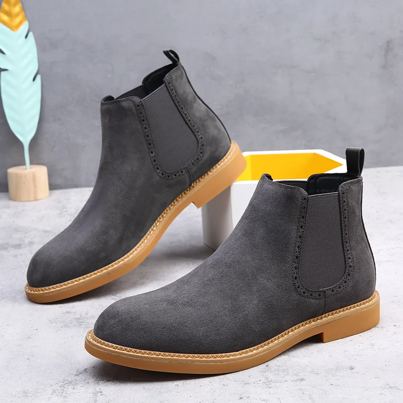 

Men Chelsea Boots Pointed Suede Solid Color Low Heel Business Casual Men Boots