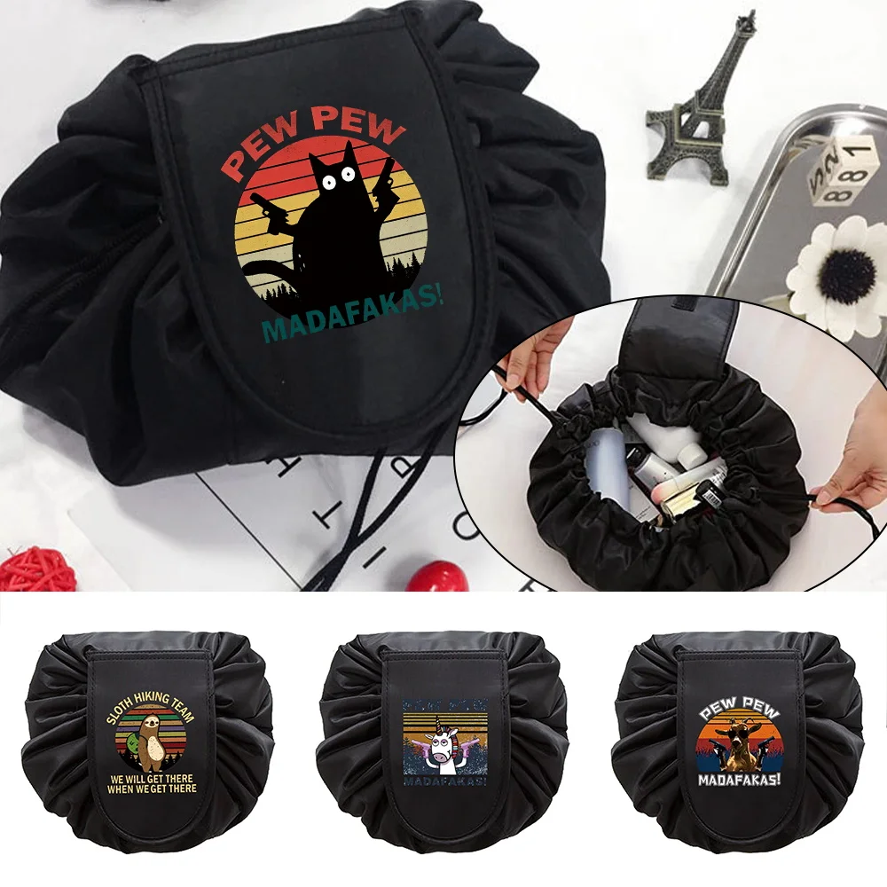 Pew Printed Drawstring Cosmetic Bag Travel Storage Women Makeup Bag Organizer Female Make Up Pouch Portable Toiletry Beauty Case