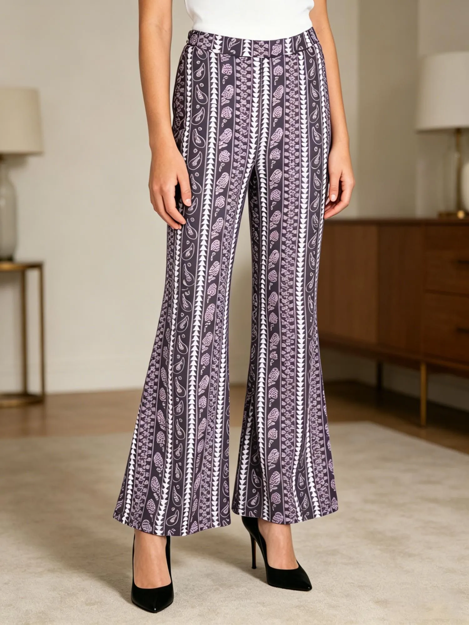 S-XXL Women Boho Printed High Waist Flared Bell Bottom Yoga Leggings for Gym Workout