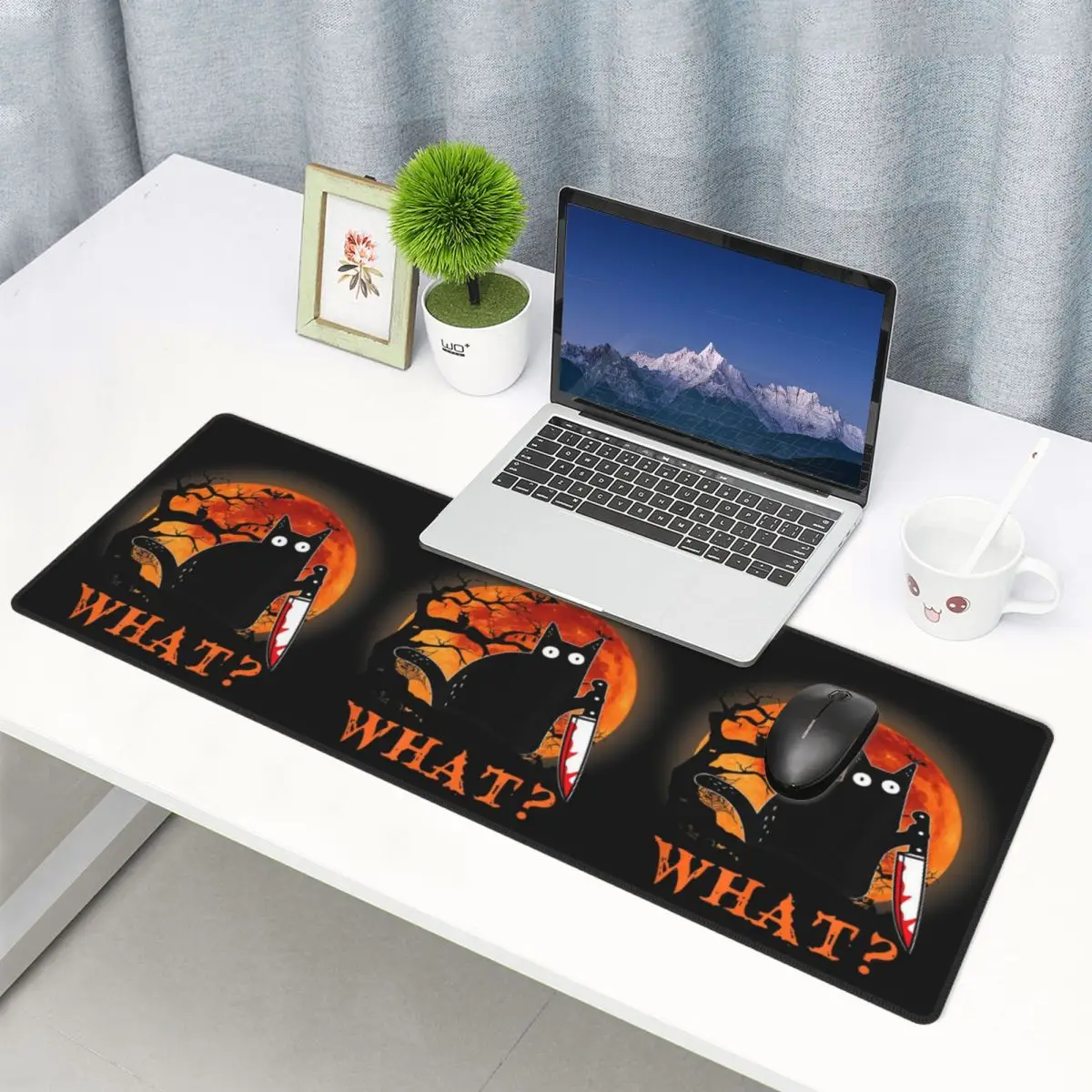 Large Mouse Pad What Murderous Black Cat With Knife Halloween Gamer PC Laptop Mats Keyboard Carpet Computer Gaming Desk Mat