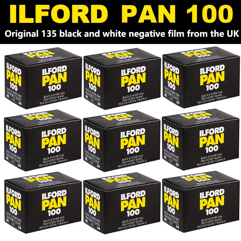 Original 1/3/5/10 rollos ILFORD PAN 100 película blanca y negra 36 exposición/rollo de alta calidad para cámara de película de 135mm cámara de 35mm
