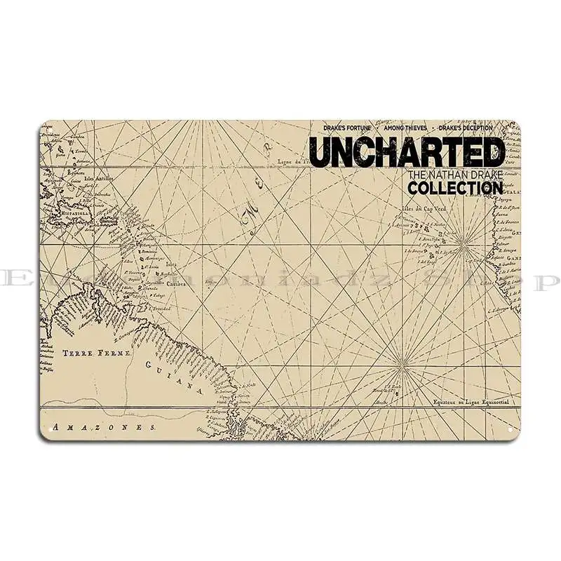 Uncharted Map Design Metal Sign Bar Cave Printing Garage Retro Wall Pub Tin Sign Poster