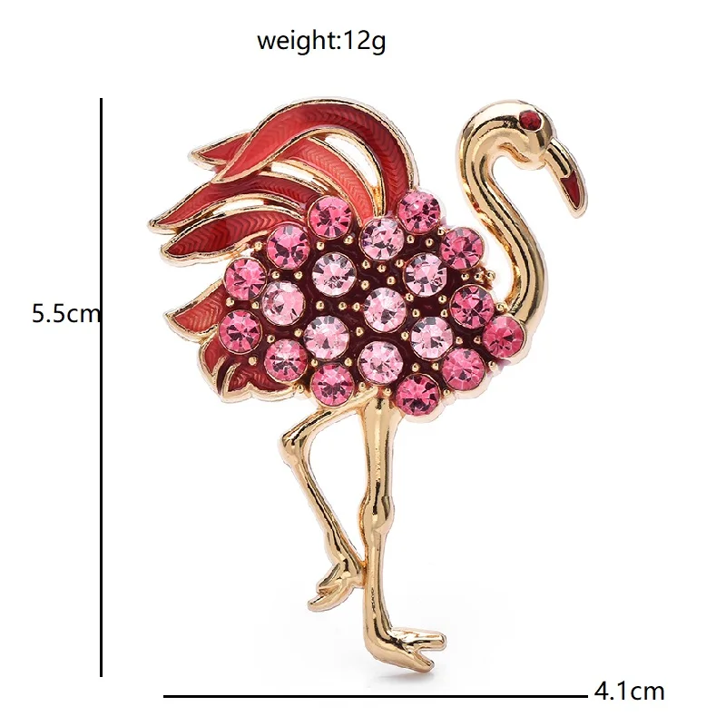 Wuli&baby Designer Pretty Flamingo Bird Brooches For Women Lady 2-color Rhinestone Animal Party Office Brooch Pins Gifts