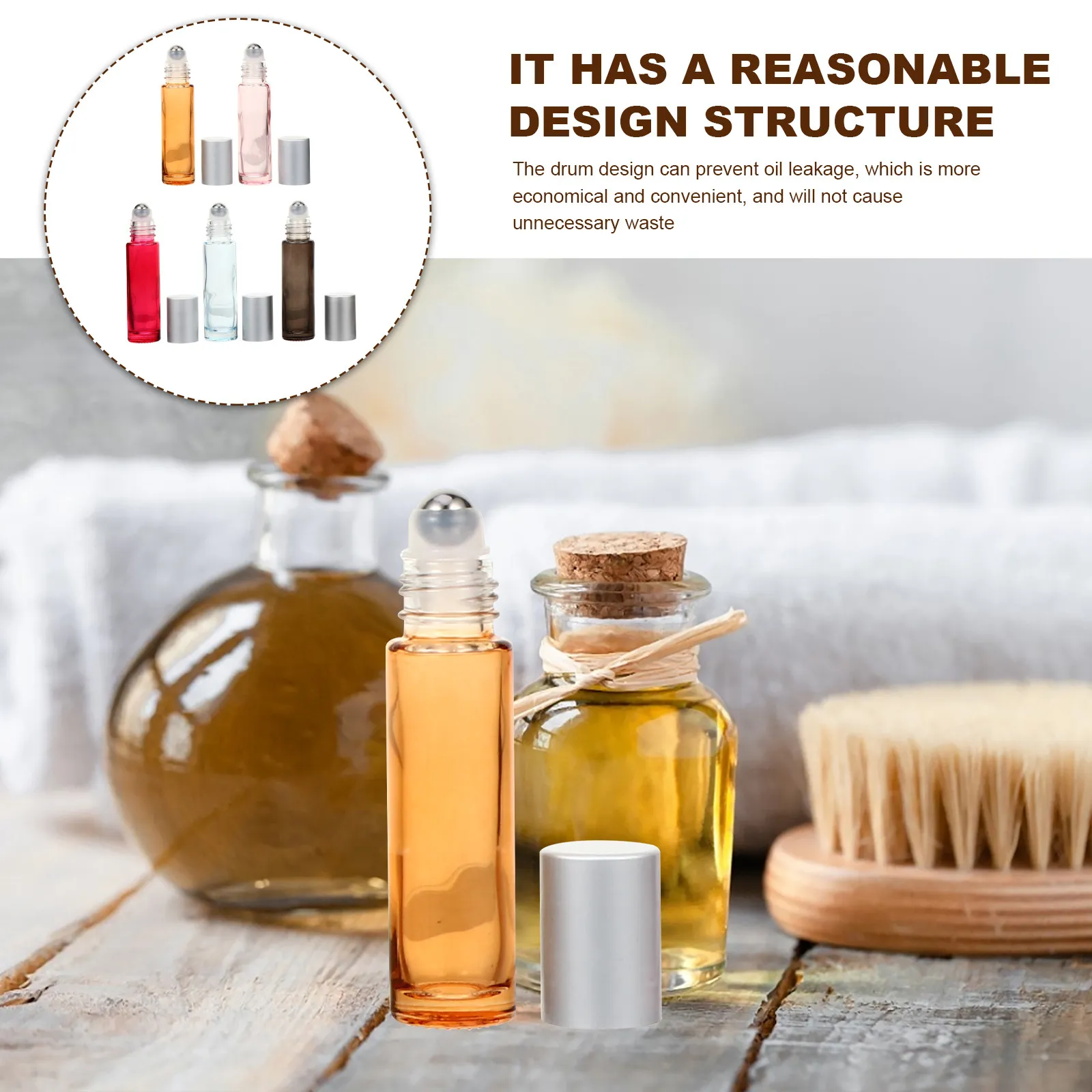 10-個のガラスローラーボトル-10ml-エッセンシャルオイルロールオンボトル-再利用可能-液漏れ防止-小型サイズ-旅行用-日常使用-アロマセラピー用