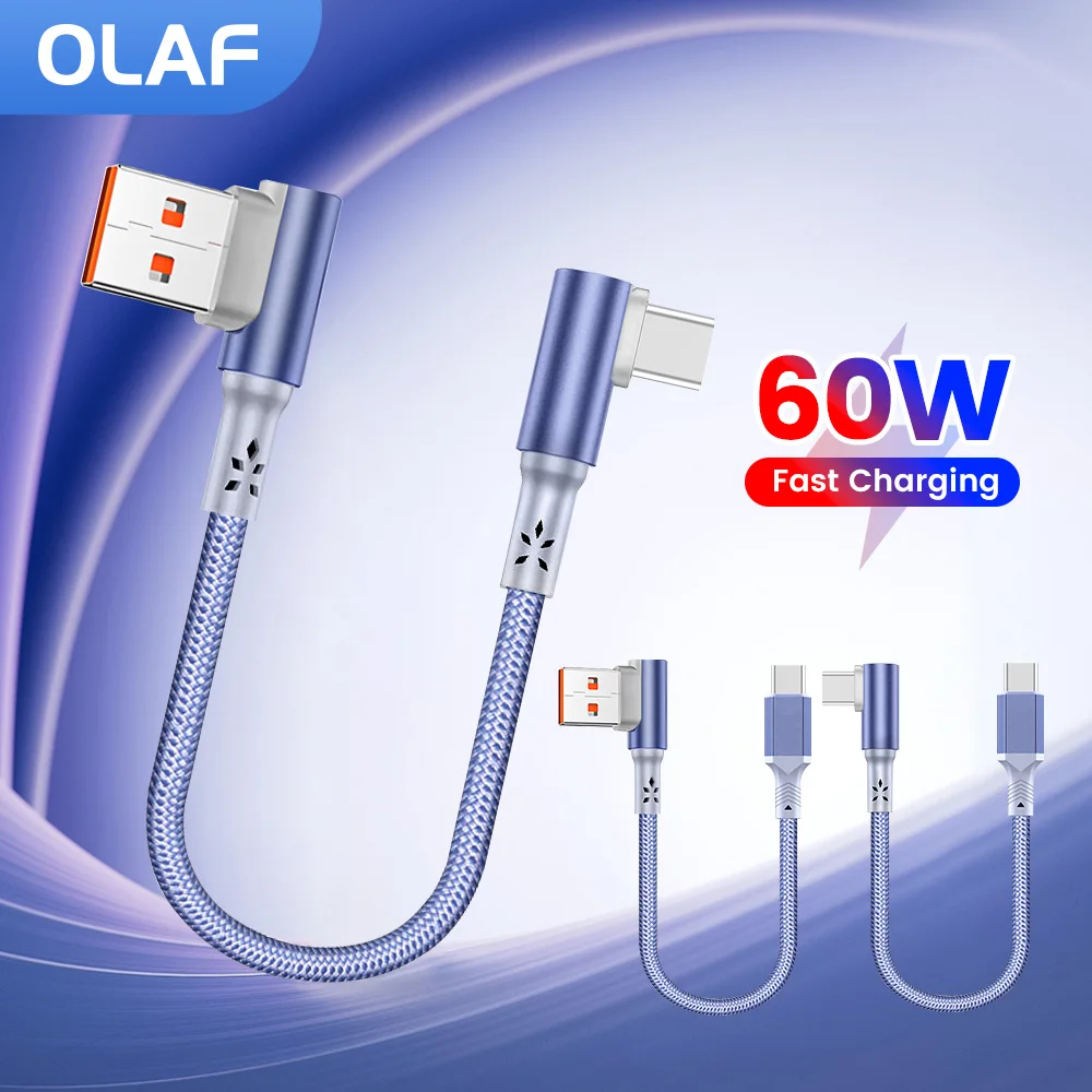 10CM 20CM Elbow Short Cable 60W Type C to USB C Cable Fast Charging For iPhone 15 16 Xiaomi Samsung Power BanK Type C Data Cable