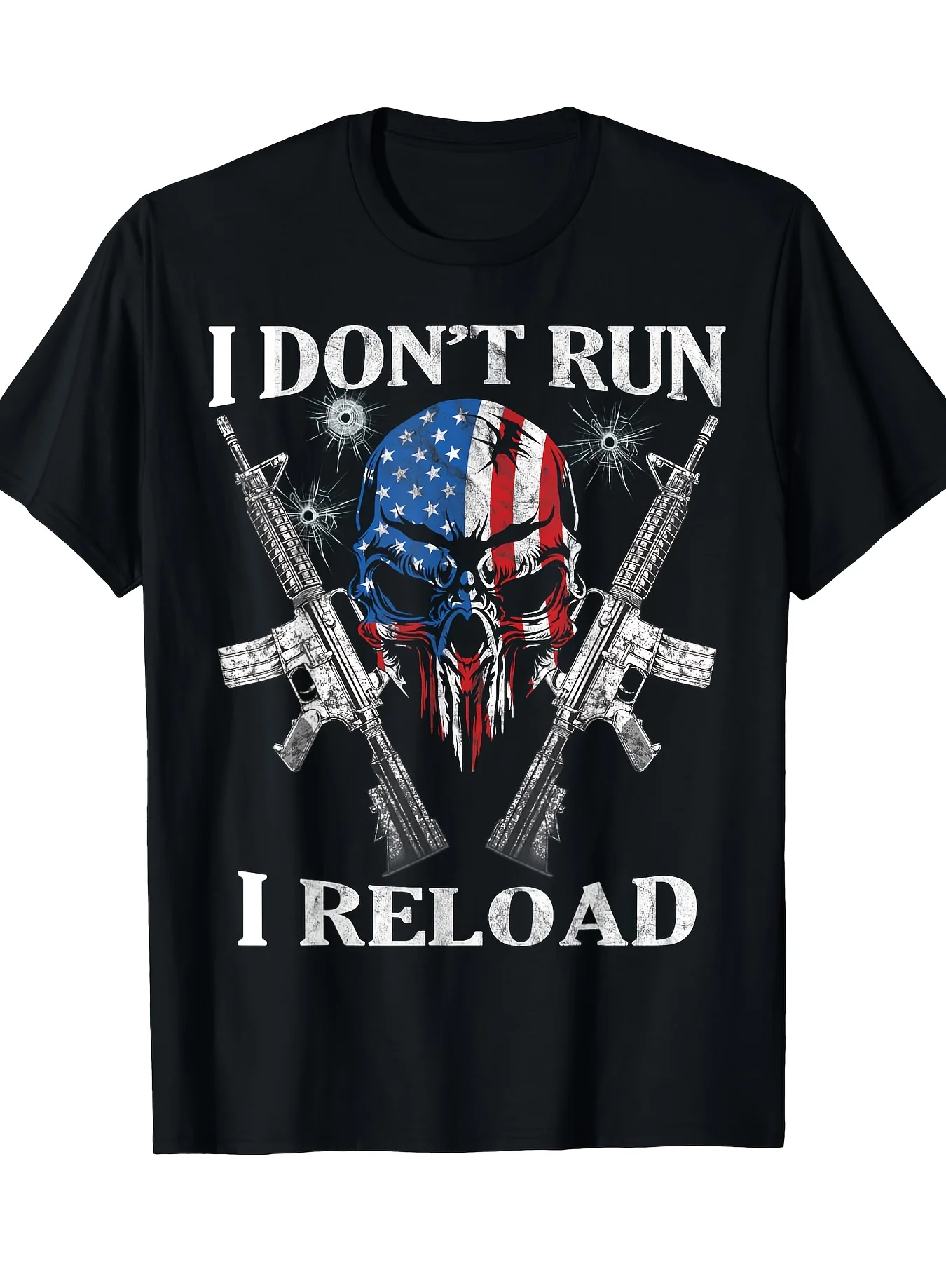 

Summer, casual and comfortable men's "I don't Run, I reload" AR-15 Skull and flag T-shirt Men's pattern Casual T-shirt