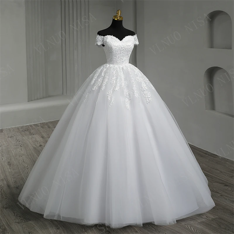 Real Video White Off The Shoulder Vestido De Noiva Wedding Dress Plus Size Vestidos De Novia Bridal Tulle Mariage Customized
