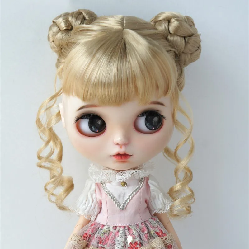 JD729 8-9inch 9-10inch  Chinese Twin Buns Synthetic Mohair BJD Wigs  1/3 SD DOD Bltythes Doll Accessories