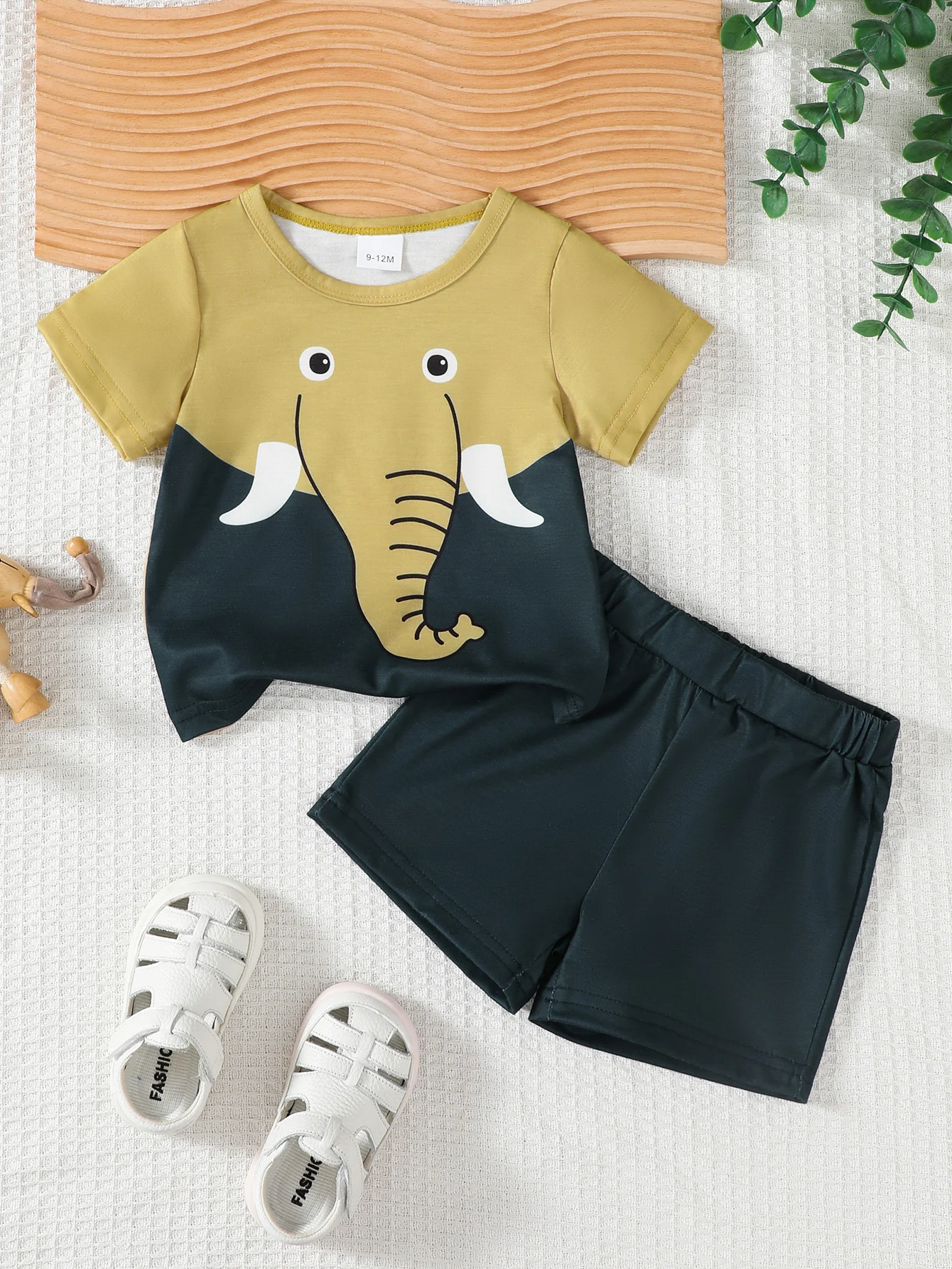 Summer  0-3 Years  Old  Infant  Baby  Boys  Elephant  Print  Short-sleeved  Casual  2-Piece  Set