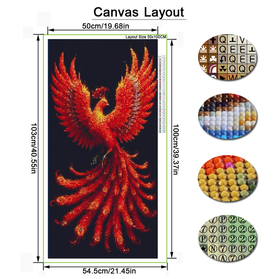 Red Phoenix Large Size Diy Diamond Arts Painting Kits Divine Bird Full Square Round Drill Mosaic Embroidery Picture Wall Decor