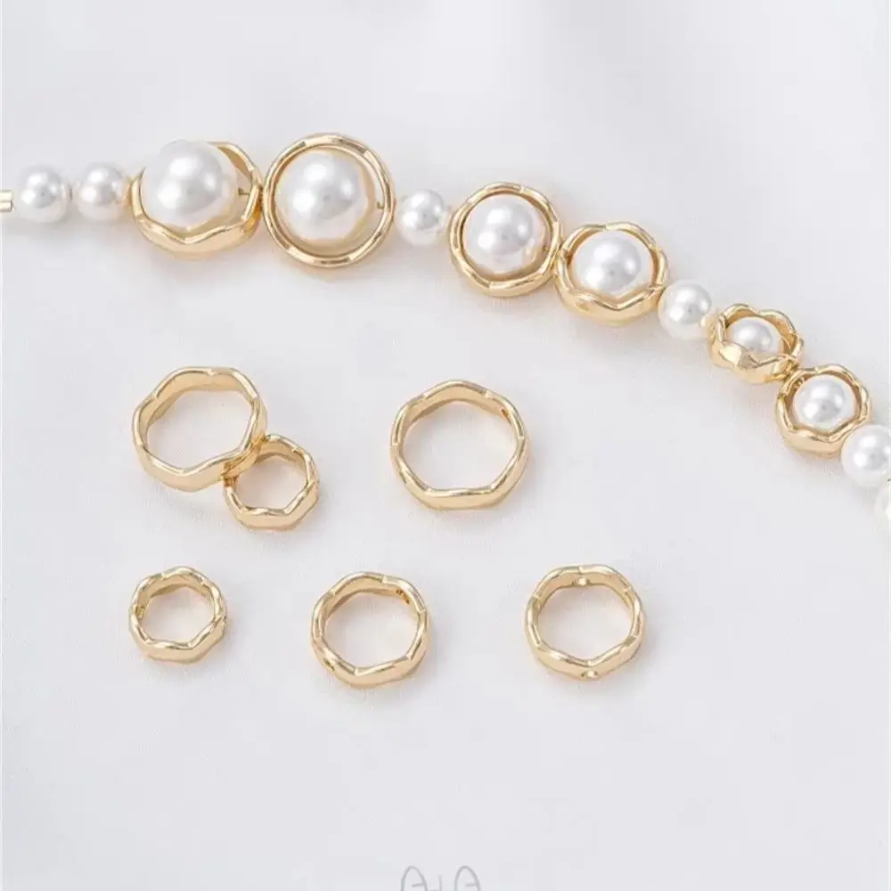 14K Gold Wrapped Wavy Circular Ring Set with Beads Separated By Beads Handcrafted DIY String Pearl Bracelet Necklace Accessories