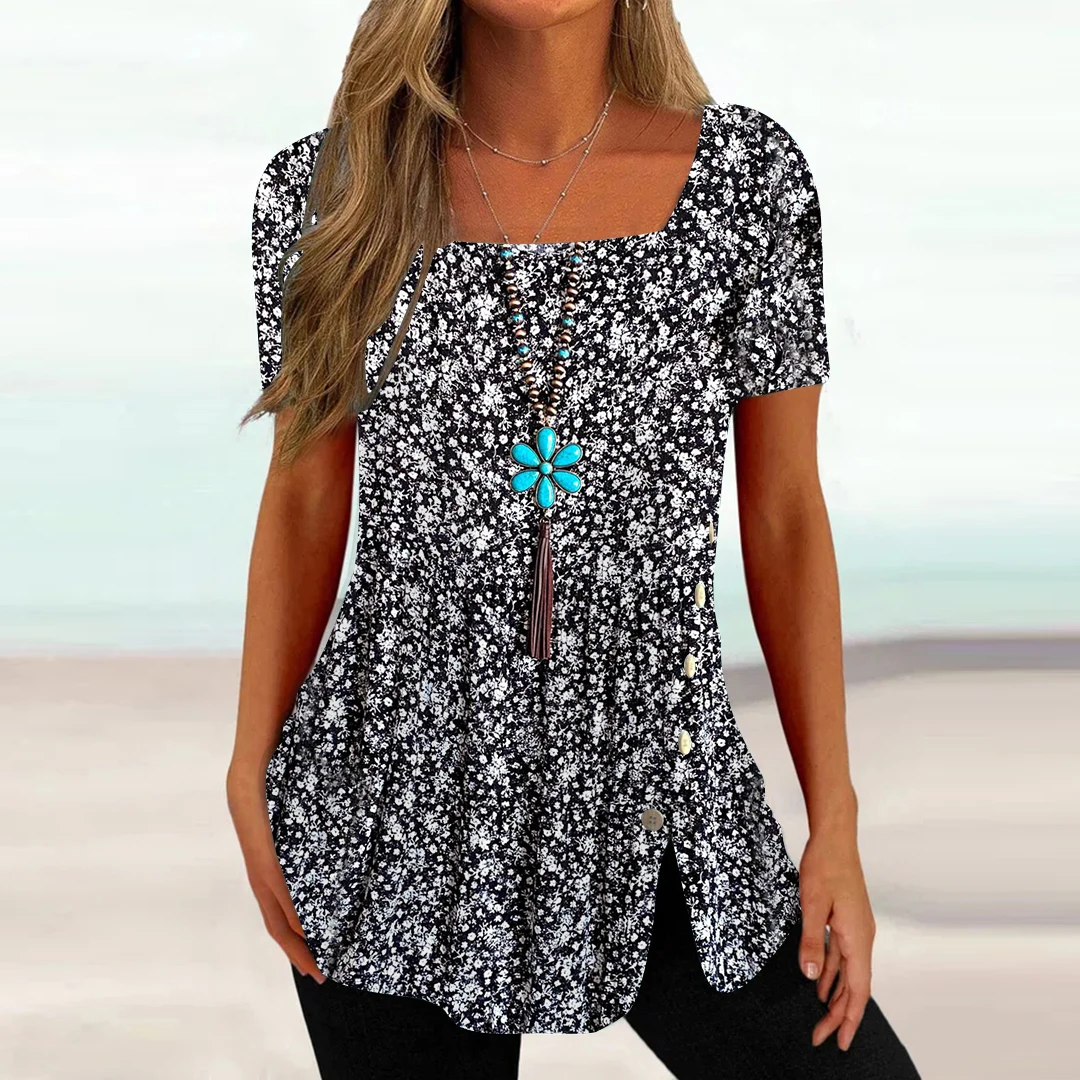 

Plus Size Women Short Sleeve U-neck Floral Printed Top