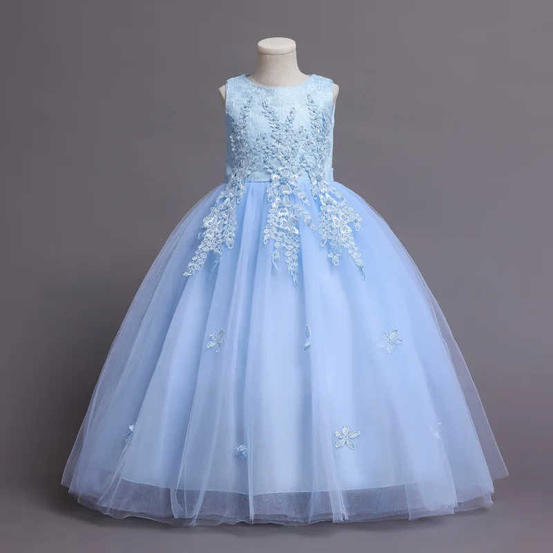 Vestido elegante para niñas, vestido de novia largo de princesa sin mangas con flores y mariposas, vestido Formal de tul hinchado para graduación y cumpleaños