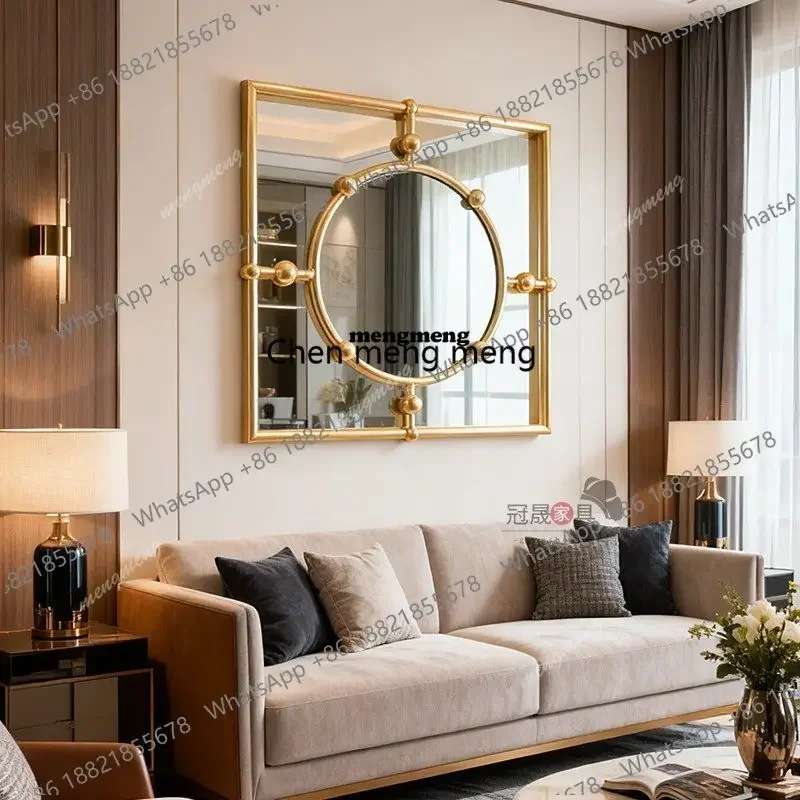 retro square makeup mirror, bedroom wall-mounted light luxury dressing  living room entrance wall-mounted decorative mirror