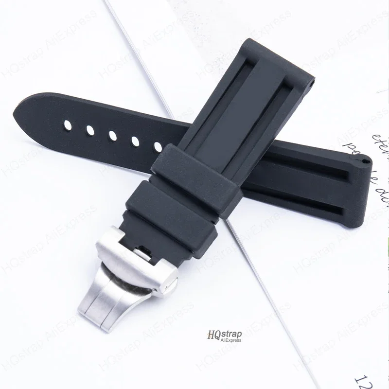 Butterfly Buckle Rubber Strap 22mm 24mm for Panerai Watch Band Silicone Bracelet Replacement Straps Men Wristband Accessories