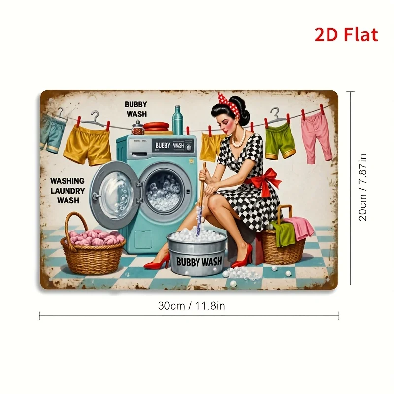 Vintage 1950s Laundry Room Metal Tin Sign 20x30cm Retro Pin Up Wash Machine Wall Decor Aluminum Plaque Bathroom Home Cafe