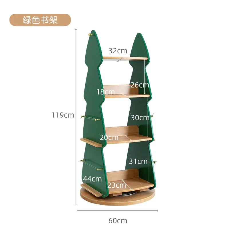 Children Bookshelf Picture Bookcases Solid Wood Storage Learn Multi-layer 360° Solid Wood Rotating Bookcase Furniture WKBC