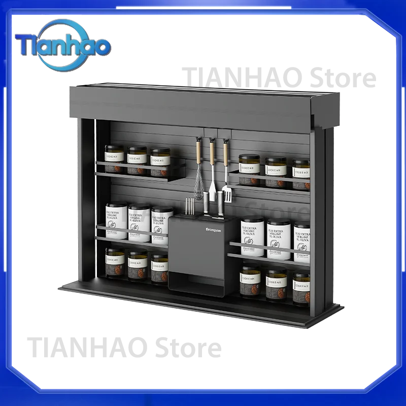 Adjustable Multi-Function Electric Basket for Kitchen Wall Cabinets Spice Storage Organizer for Universal Use
