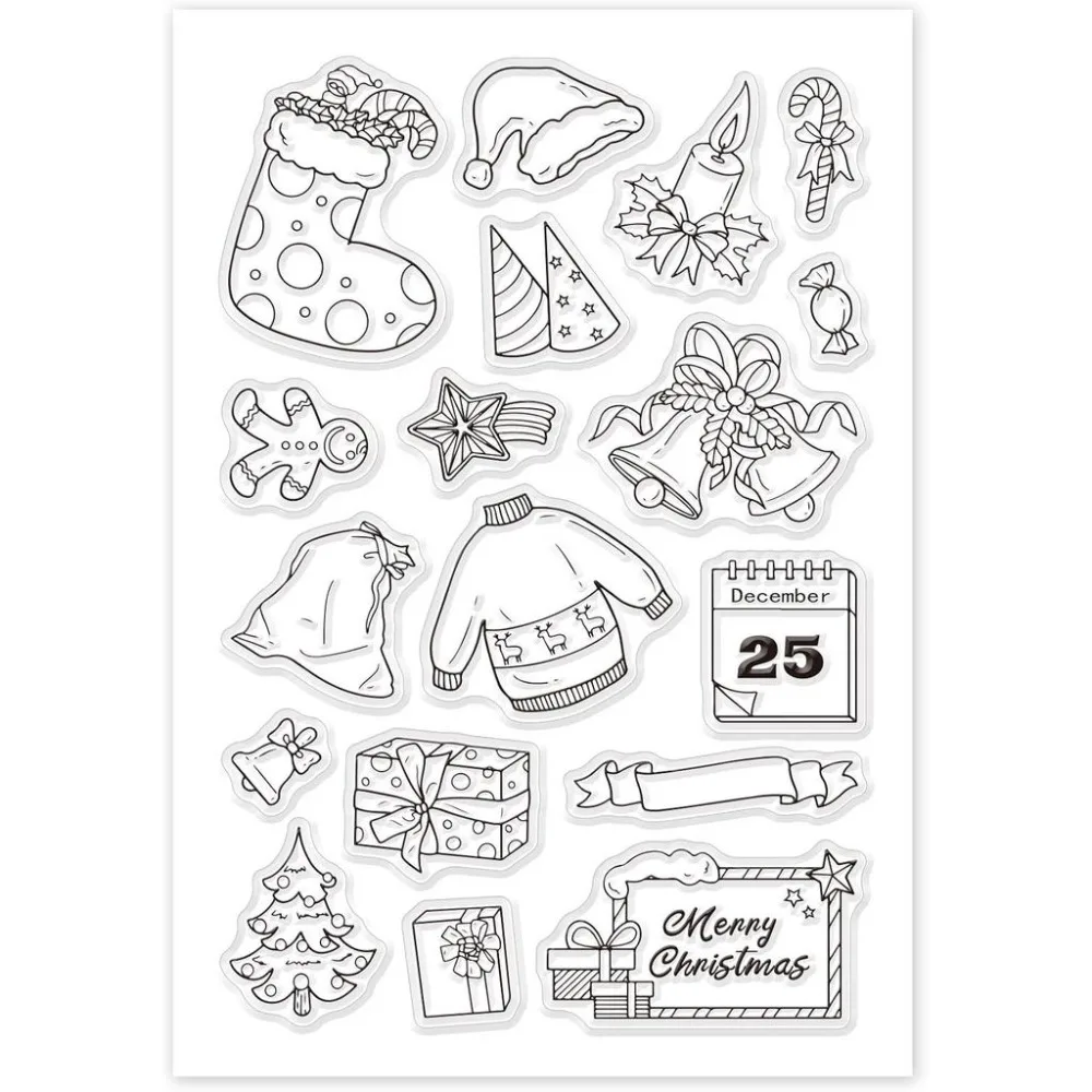 1Sheet Merry Christmas Clear Stamps Christmas Holiday Stamp for Card Making Decoration and DIY Scrapbooking
