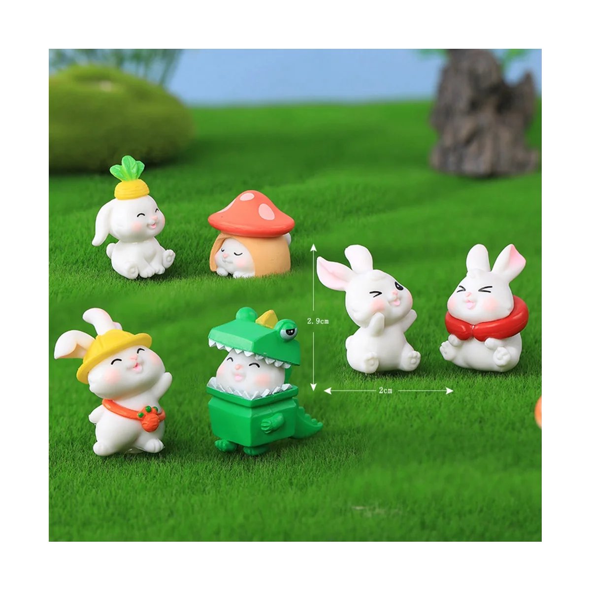デスク、ミニチュア風景、カワイイアニマルオーナメントのための漫画のウサギの置物