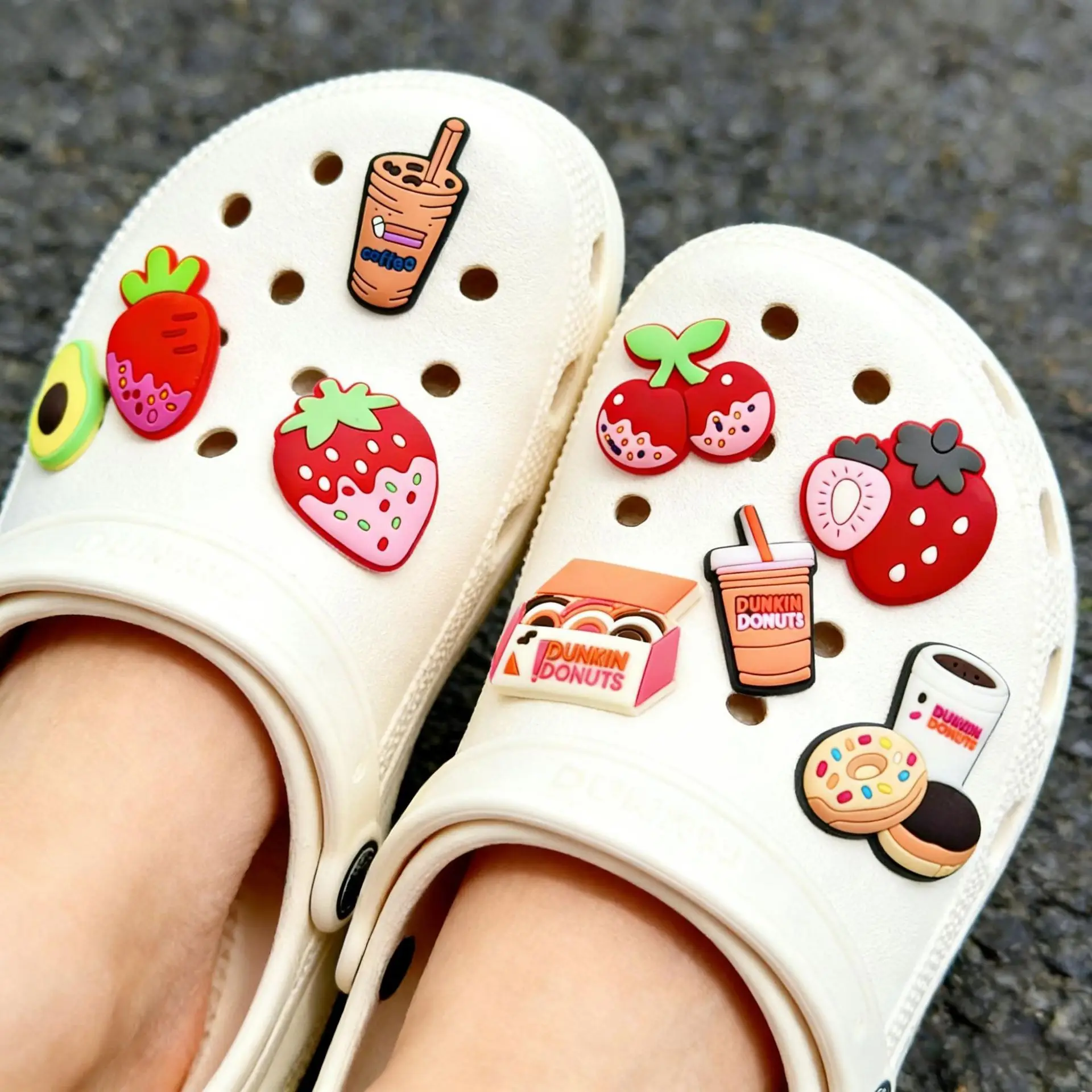 Sweet Donut & Fruit PVC Shoe Charms Waterproof Shoe Accessories Cute Food Themed Shoe Decorations for Clogs Ideal for Gifts