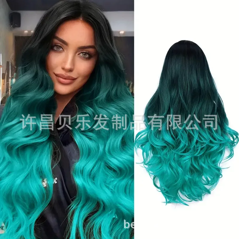 

Synthetic Middle Part Wig Purple Ombre Long Wavy High Temperature Fiber Tricolor Gradient Cosplay Costume Party Big Wave