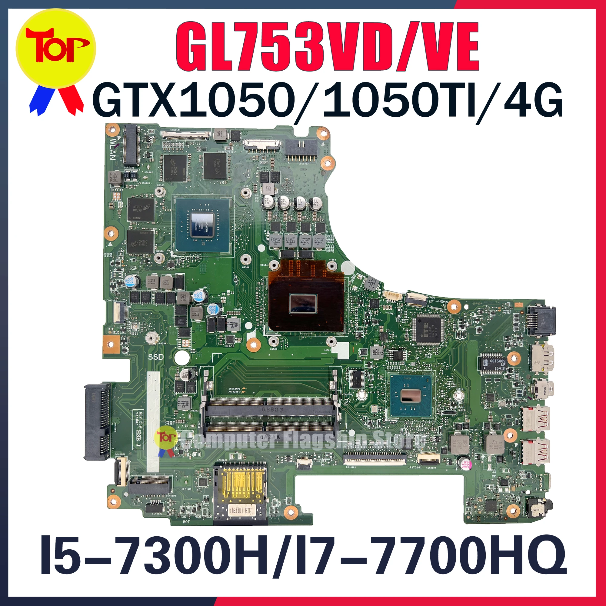 Imagem -01 - Kefu-placa-mãe Portátil para Asus Rog Strix Gl753vd Zx73v Fx73v Gl753ve I57300h I7-7700hq 100 de Trabalho