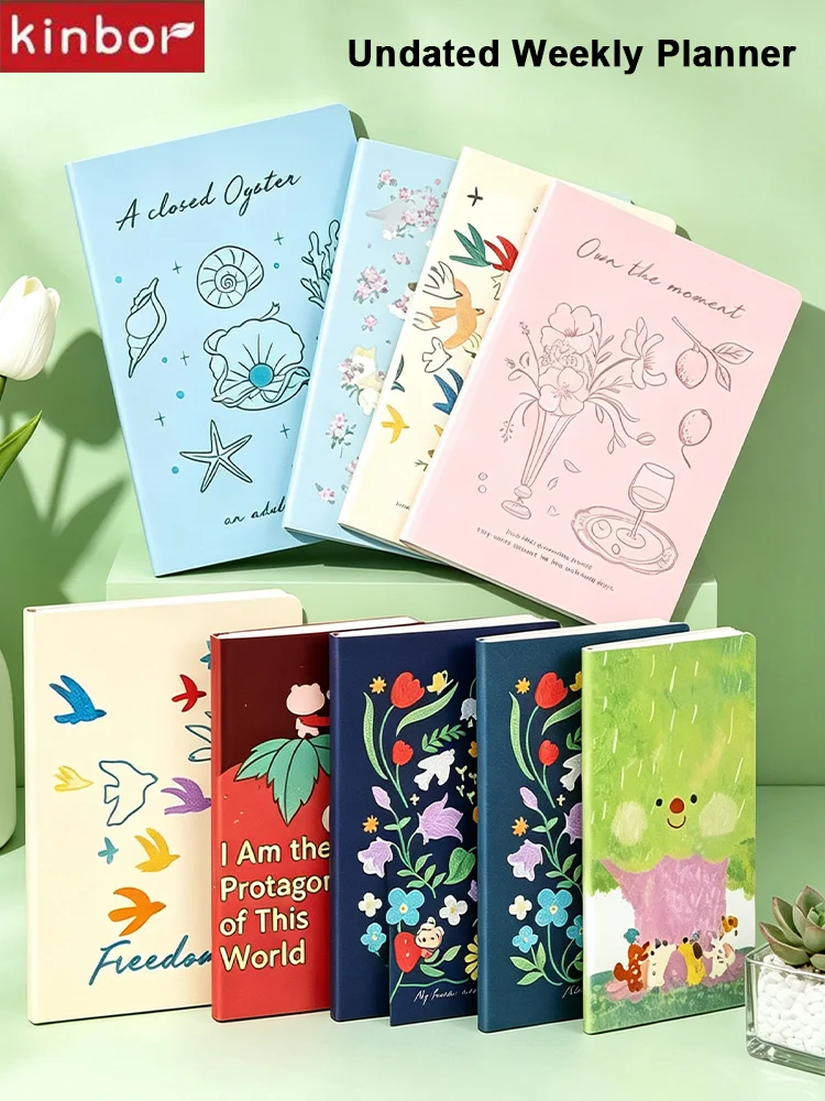 kinbor B6 Aesthetic Journal Notebook Vintage Embossing Embroidery Cover Undated Week Planner Memo Journal Hand Account Supplies