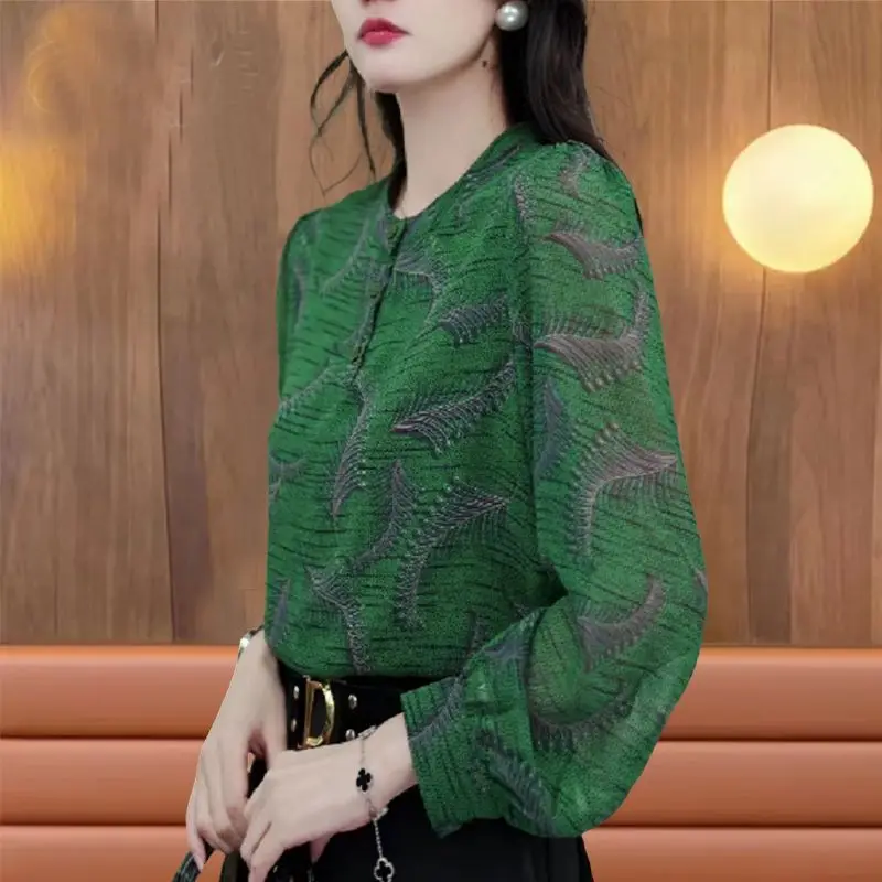 High End Long Sleeved Shirt for Women Fashionable Printed Shirt Stylish Belly Covering Top for Women