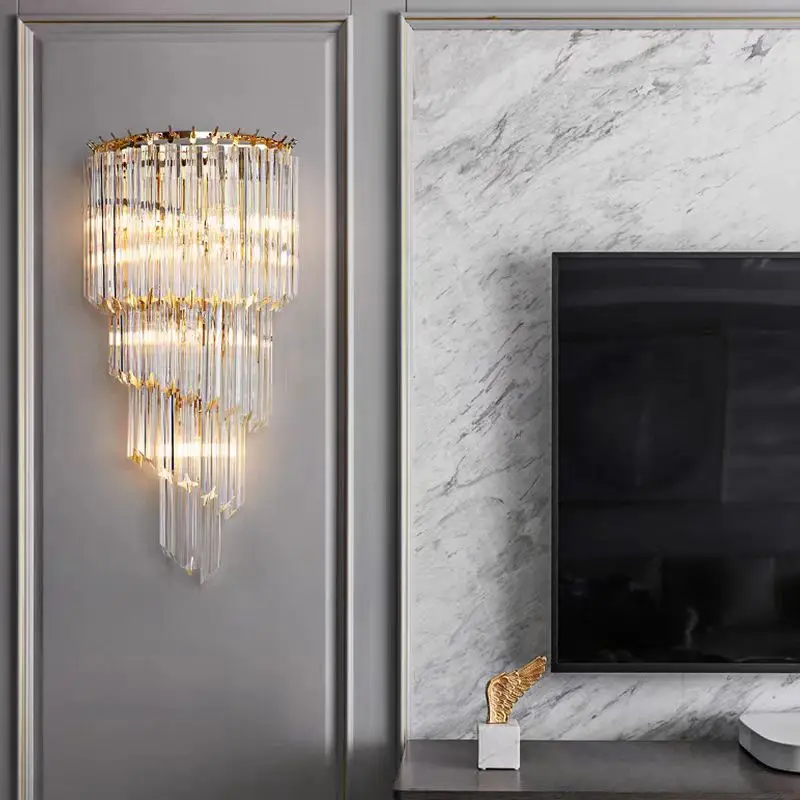 

Modern Luxury Style Gold Crystal Wall Lamp LED for Bedroom Bedside Hotel Villa Corridor Living Room Decorative Sconces Fixtures