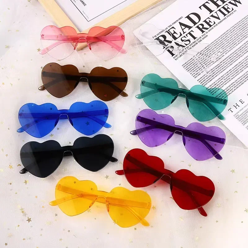 

Free Shipping 2024 Candy Color Love Heart Shape Ocean Personality Frameless Children's Sunglasses Fashion Candy Sunglasses