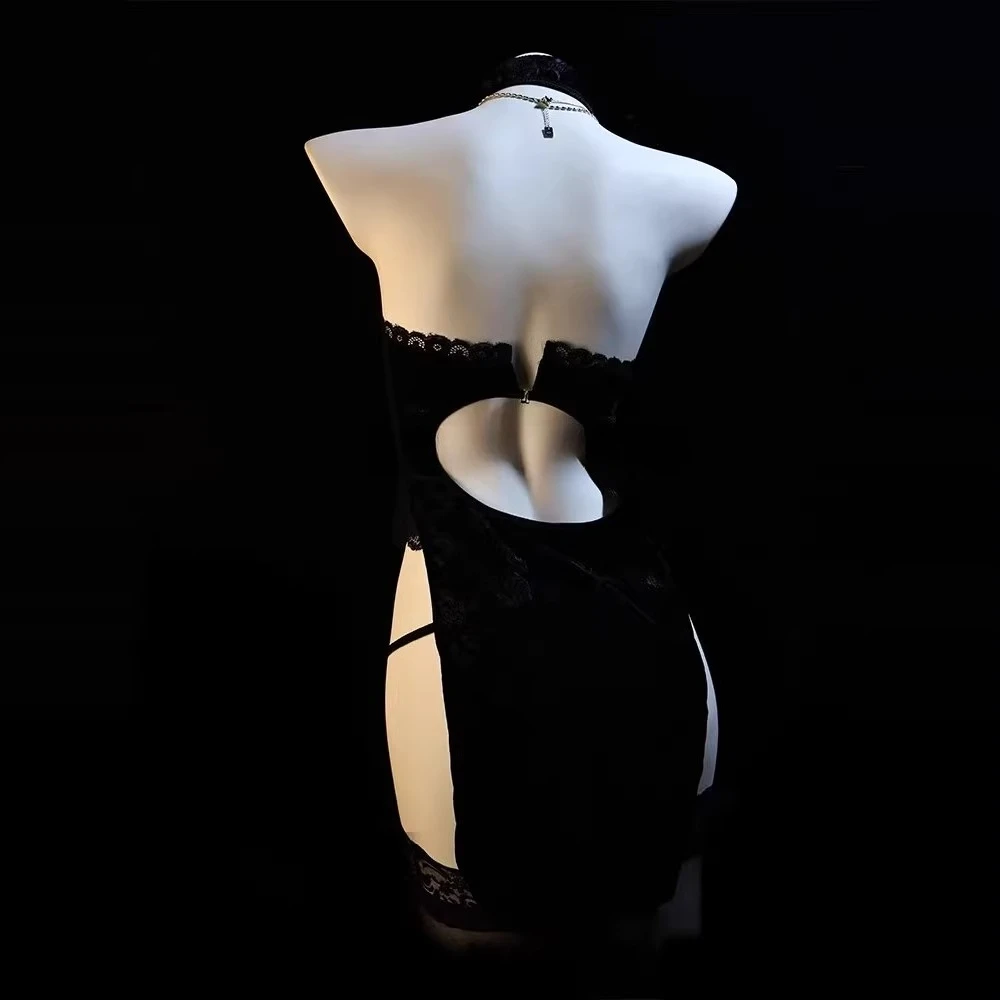 2025年新作 クラシックセクシー チャイナドレスセット ホロー インペリアルシスター風 ハイ スリット レトロ ネグリジェ レディース