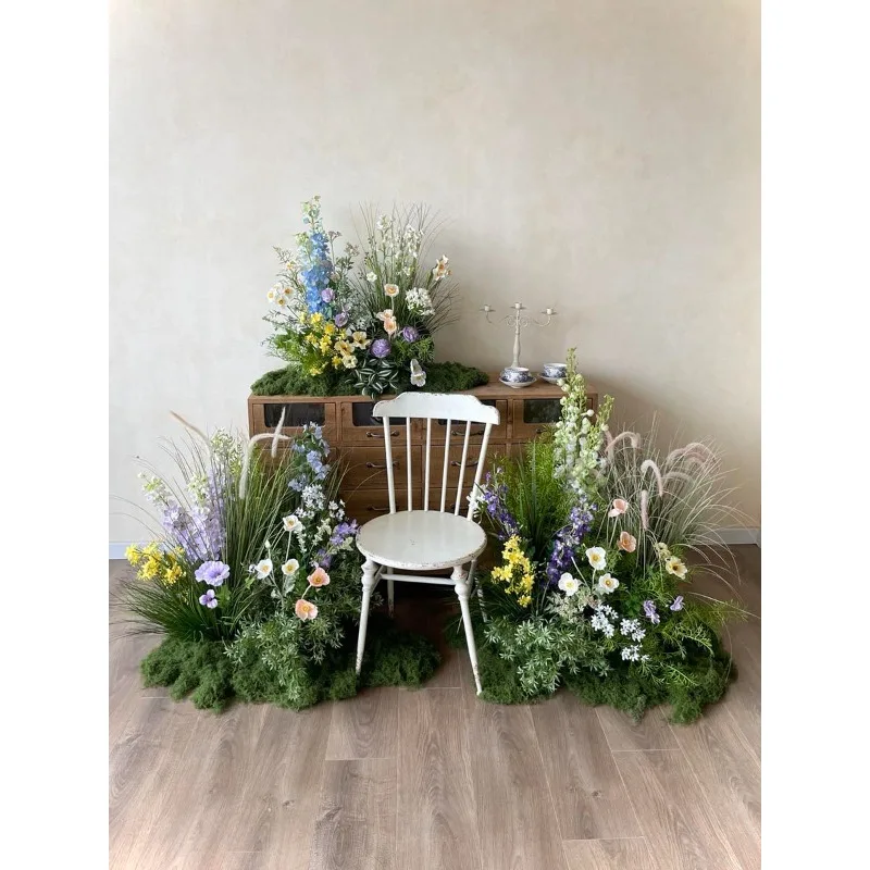Simulation flower shop green plant window landscaping decorative flower arrangement large soft decoration studio photography bac