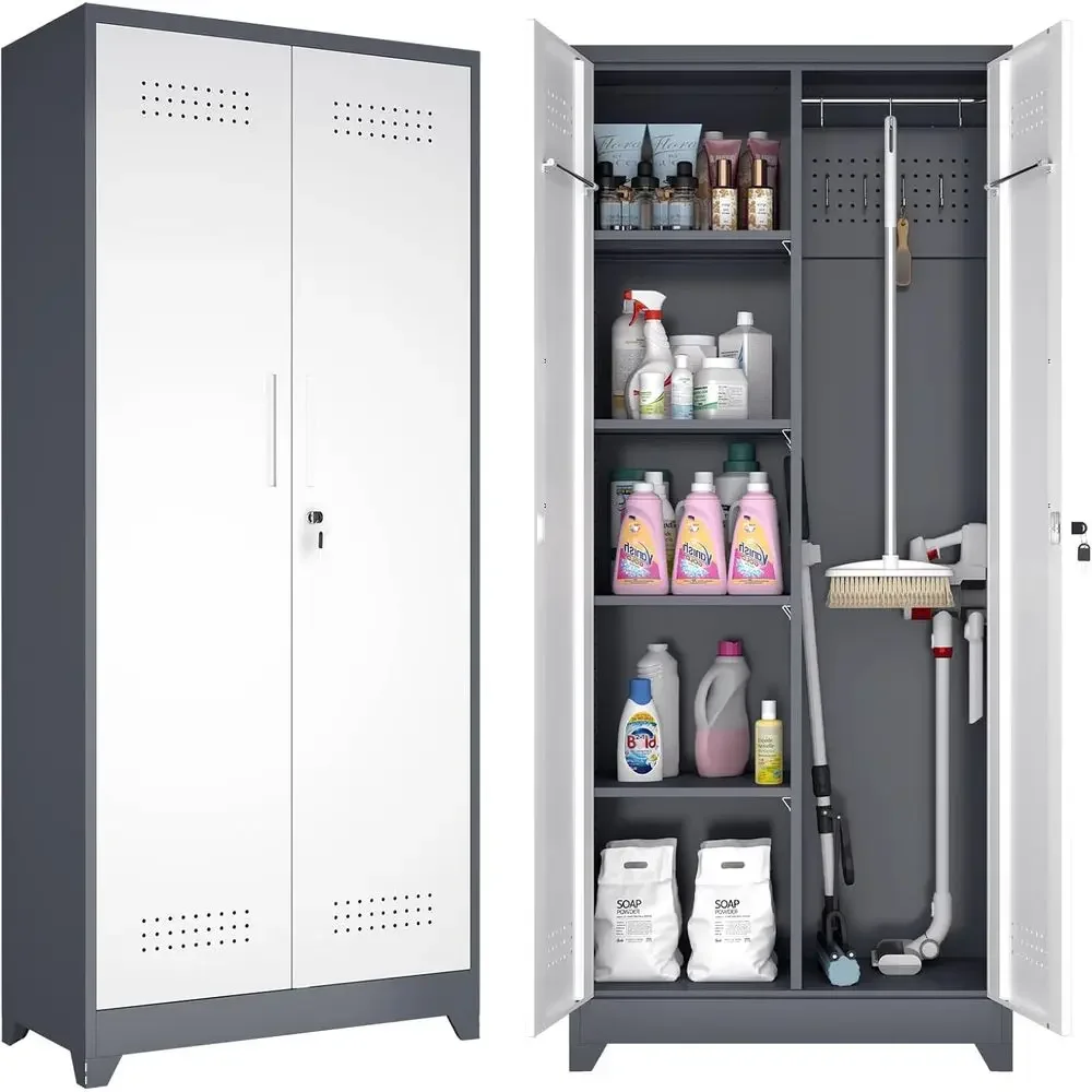 

Metal Garage Storage Cabinet, 73" H Broom Closet Storage Cabinet, Locking Utility Cabinet with Doand Shelves or Garage, Home, Gr