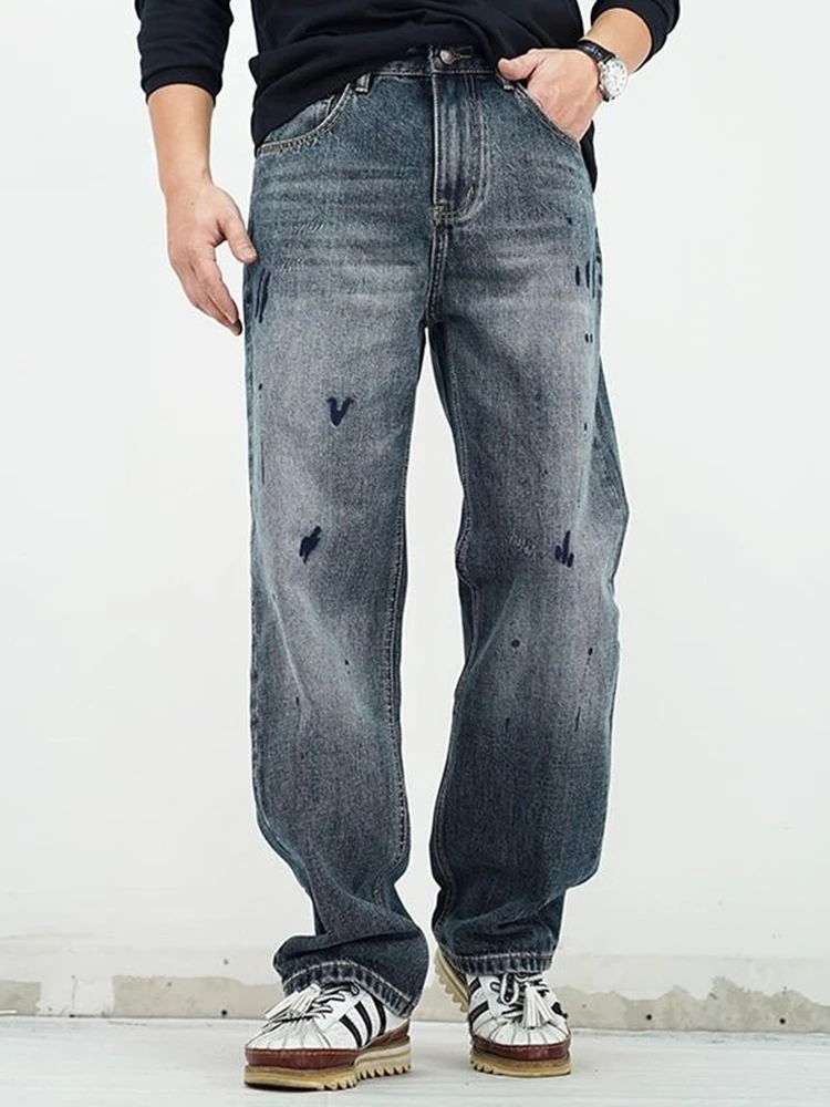 

Retro American Embroidered Waed Jeans Men's Straight Loose Casual Wide Leg Pants Trendy Spring New Sle Loose Fit Jeans