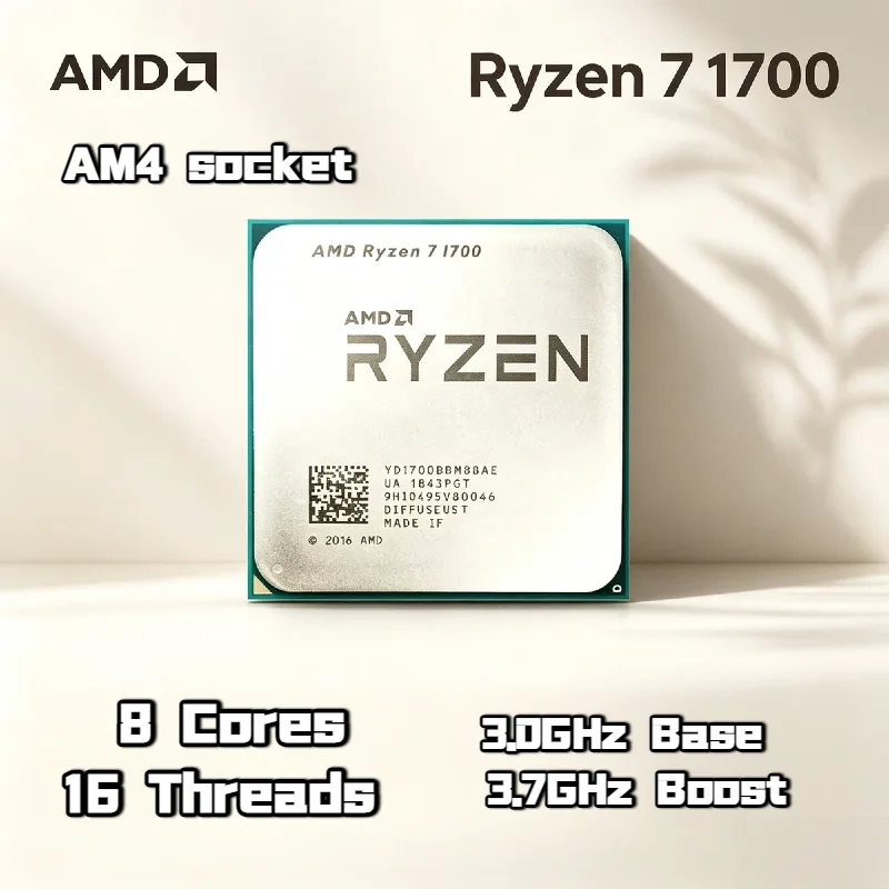 Procesador AMD Ryzen 7 1700, 8 Núcleos, 16 Subprocesos, 3.0GHz Base, 3.7GHz Boost, 14nm, Socket AM4, 16MB de Caché L3, 65W, R7 1700 Gaming Tray