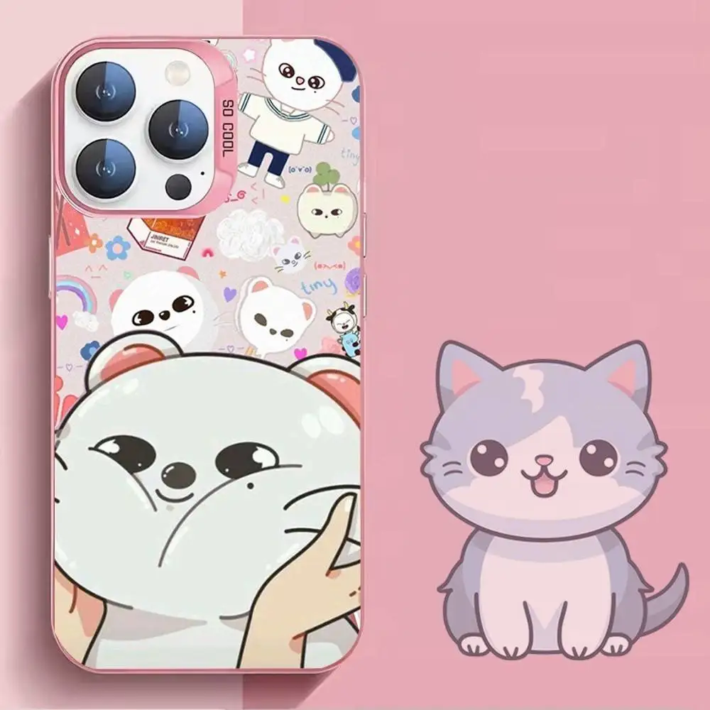 حافظة هاتف S-Stray-K-Kids-s Skzoos Kpop لهاتف iPhone 16,15,14,13,12,11,Mini,Pro,SE,MAX غطاء سيليكون وردي غير لامع
