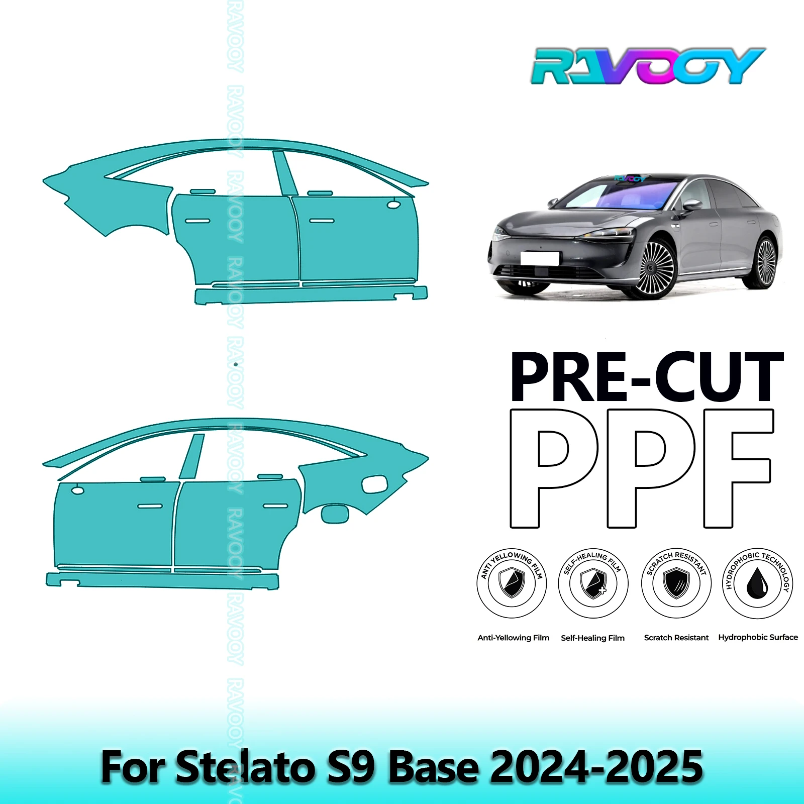 

For Stelato S9 Base 2024-2025 8.5mil Clear Matte Pre-Cut PPF Door & A/B Pillar Kit TPU Paint Protection Film Set