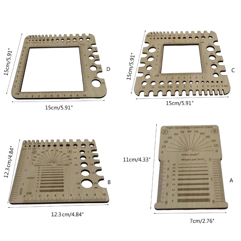 Penggaris Pengukur Rajut Kayu Alat Rajut Persegi Rajut dan Pengukur Jarum Rajut Alat Ukur Benang Rajut
