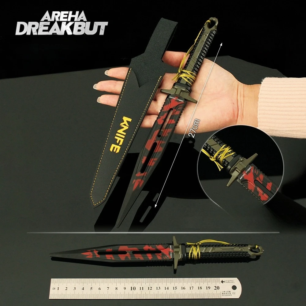 27 cm/10.63in Arena Breakout Game Randapparatuur Grote Overwinning Dolk Zwart Metalen Model Legering Speelgoed Wapen Ornamenten Collecties Geschenken