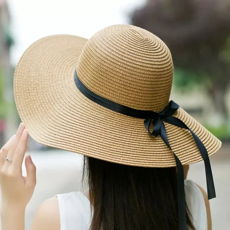 COKK Women Summer Hat Straw Sun Hat Beach UV Protect Travel Cap Lady Cap Female Simple Foldable Wide Brim Floppy Girls Beach Hat