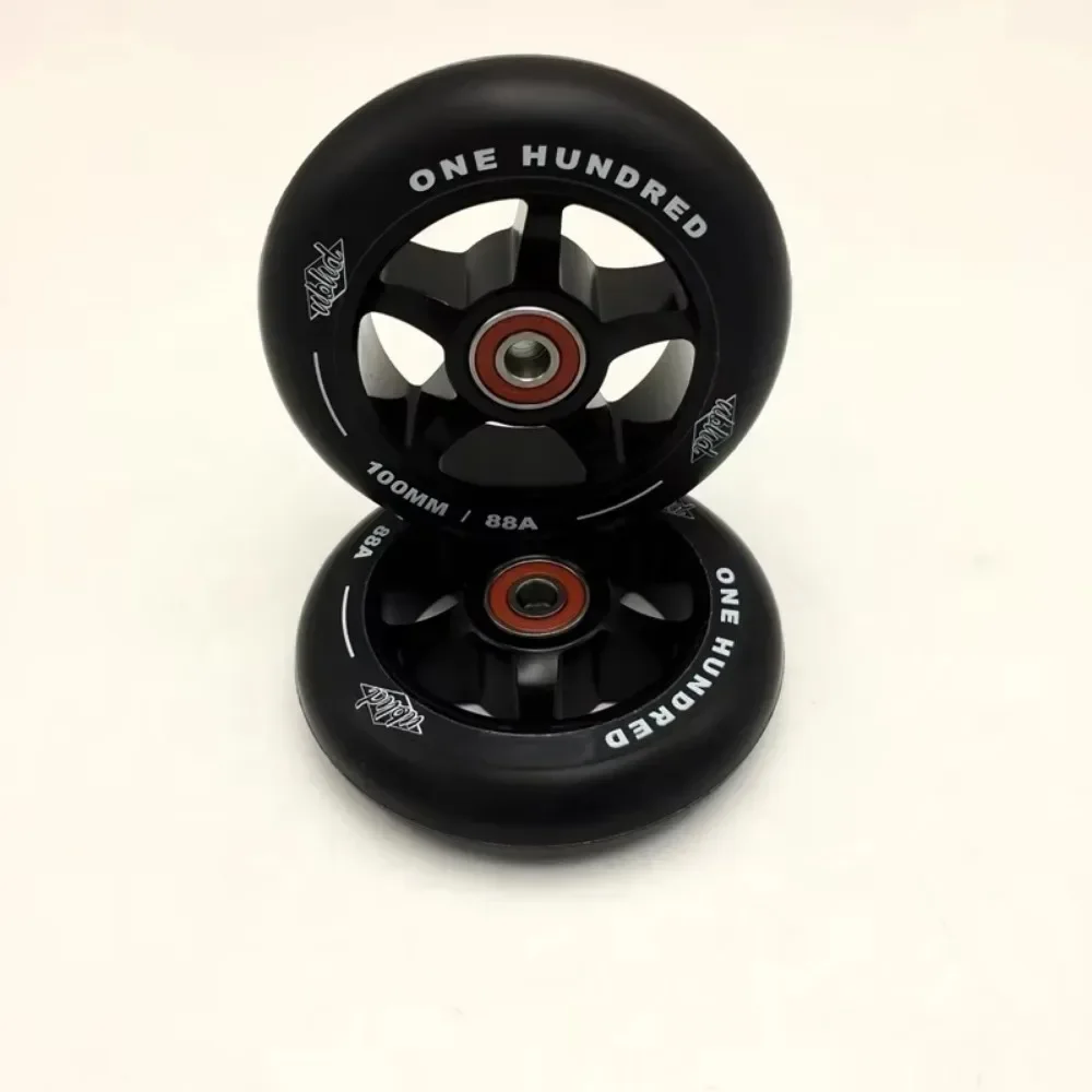 100mm Pro Stunt Scooter Wheels Trick Scooter Wheels Black on Black 88A ABEC 9 Bearing