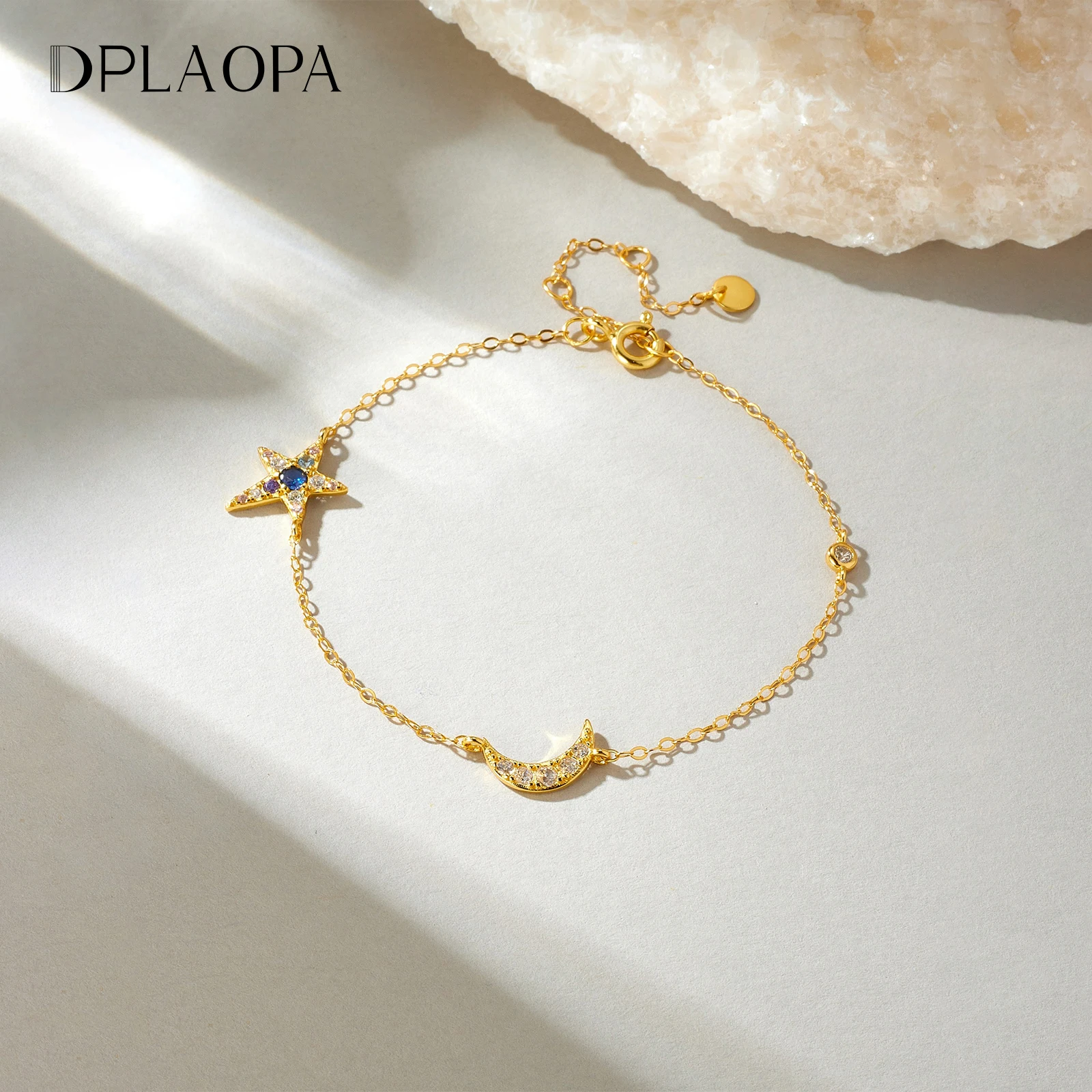 

LOZOYA 925 Sterling Silver Star Moon Charm Round Blue Zircon CZ Bracelet Women 2026 Luxury Dainty Fashion Jewelry Gift