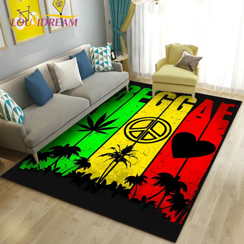 Reggae Music Jamaican Maple Leaf Area Rug,Carpet Rug for Living Room Bedroom Sofa Doormat Decoration,Kid Play Non-slip Floor Mat