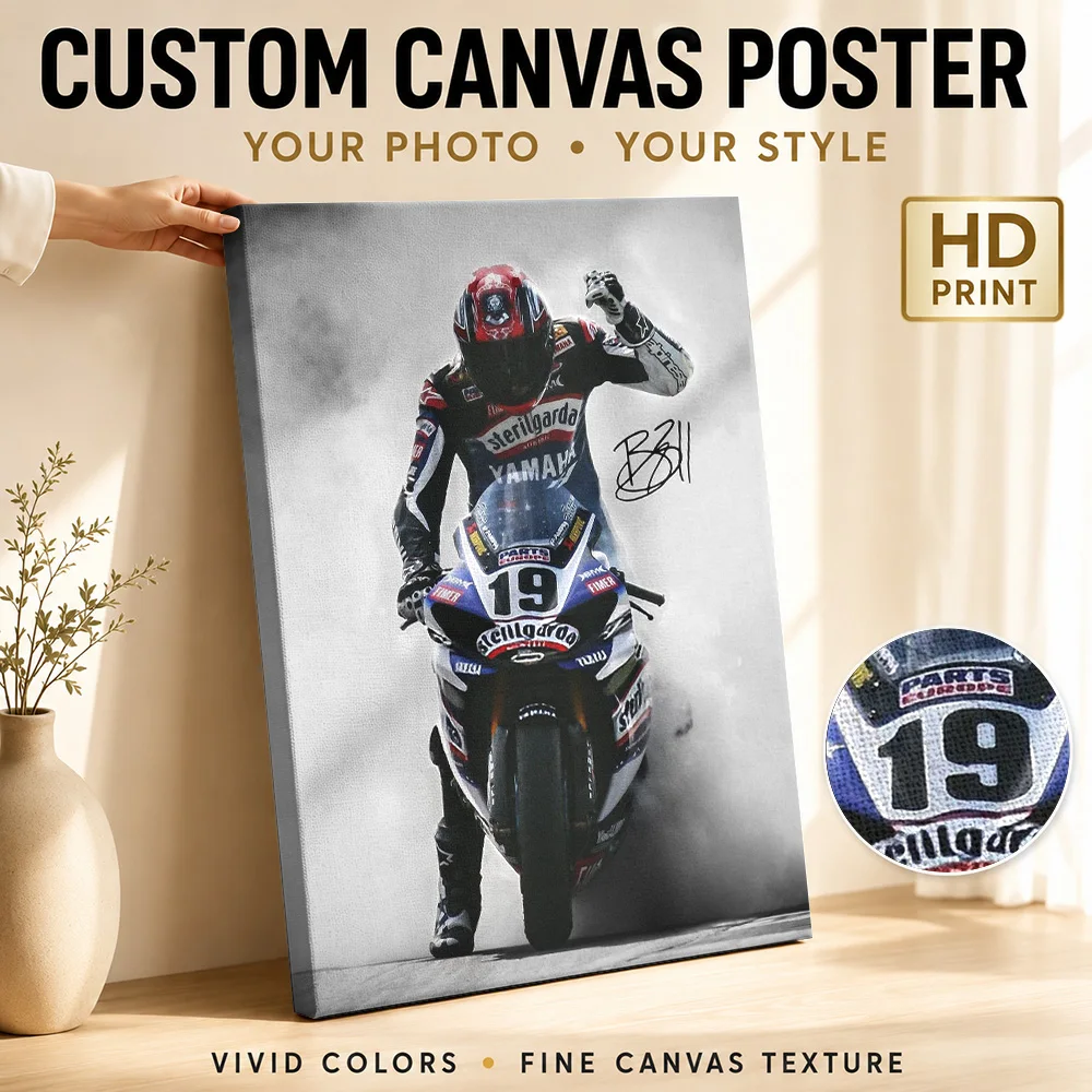 Ben Spies Motorcycle Framed Canvas Poster Customized Photo Retro Automotive Wall Paintings Decoration for Garage Ready to Hang