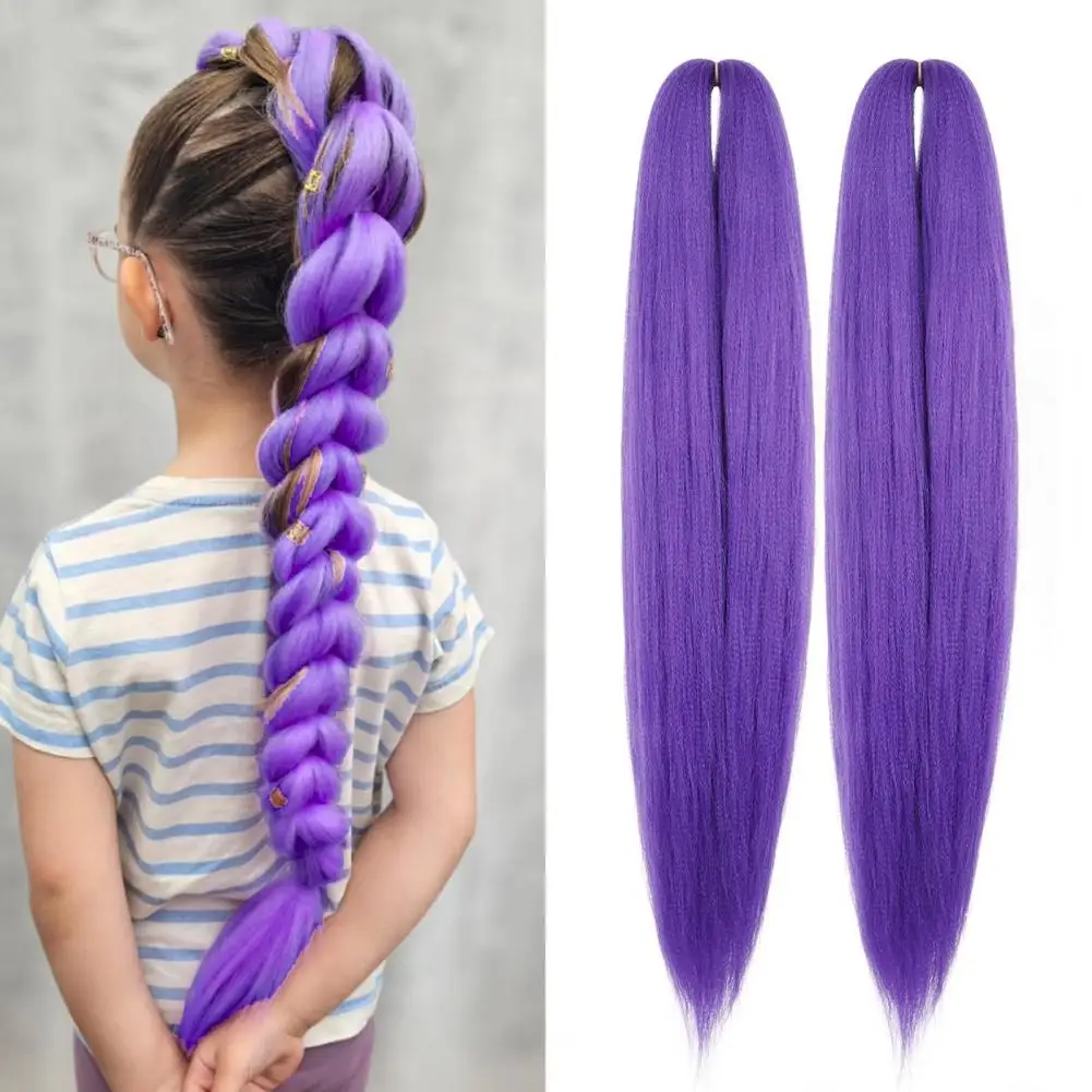

2Pcs 26-Inch Long Purple Hair Extension Natural Looking Halloween Costume Cosplay Stage Party Straight Synthetic Hair Extension